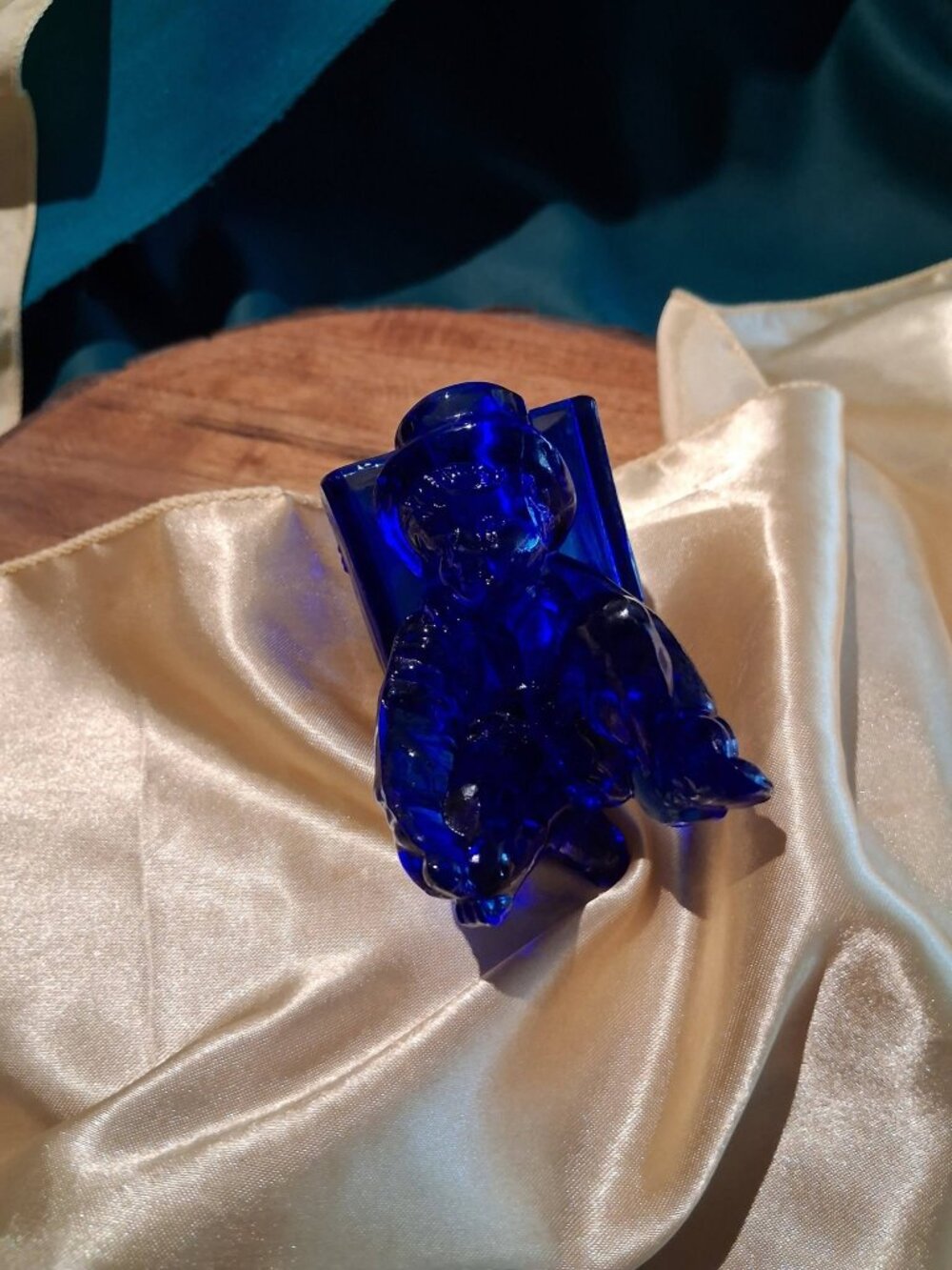 MCM Cobalt Blue Glass Boy with Crate Toothpick Holder Figural Match Safe